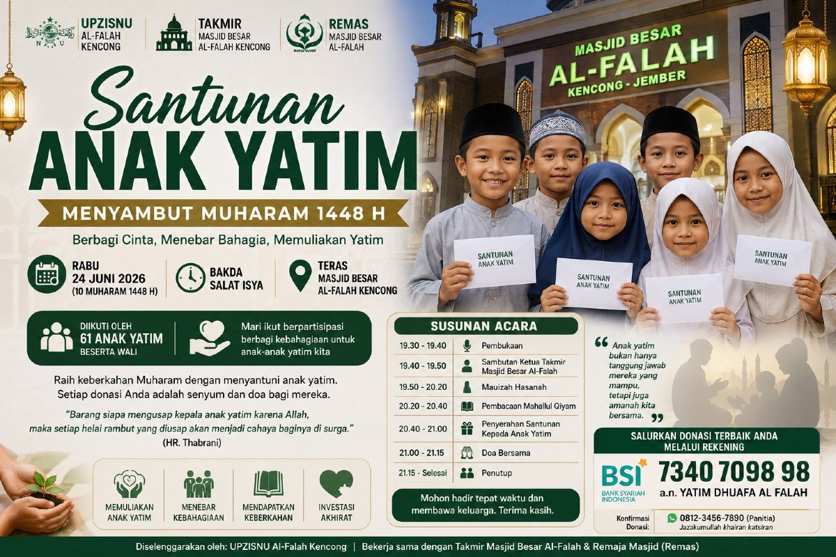 UPZISNU Al-Falah Kolaborasi dengan Lazisnu MWCNU Kencong Buka Donasi untuk Program Santunan Anak Yatim Muharam 1448 H